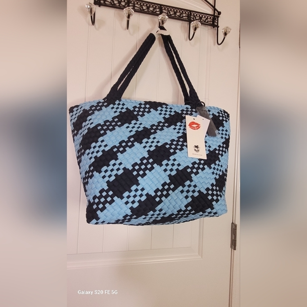 Wildfox Woven Blue and Black Beach Tote Bag
